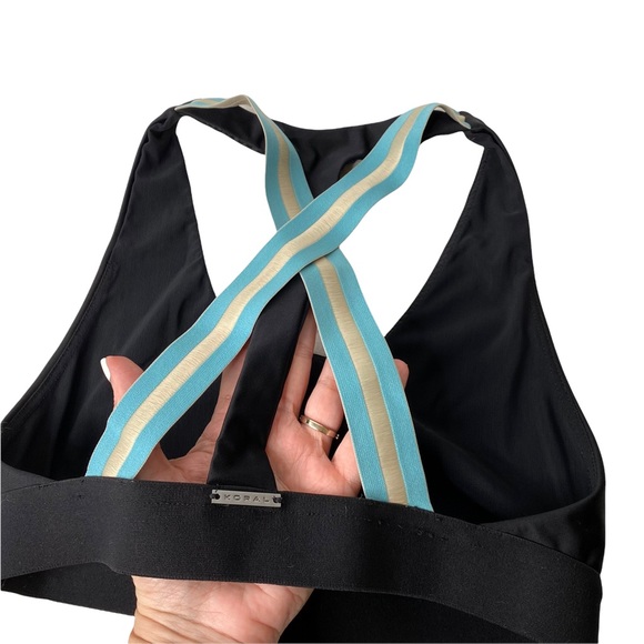 Koral Trainer 2-pc High Rise Blue Racer Stripe Metallic Leggings Bra Shiny XS - Picture 9 of 13